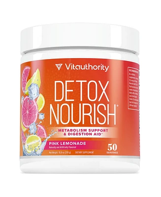 Vitauthority Detox Nourish Powder, Metabolism Support & Anti-Bloat Digestive Aid, Pink Lemonade, Vitauthority, 310gm