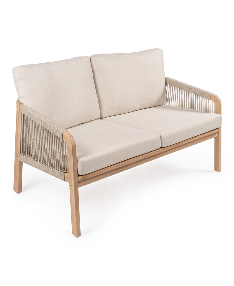Jonathan Y Arwen Modern Bohemian Roped Acacia Wood Outdoor Loveseat with Cushions