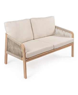 Jonathan Y Arwen Modern Bohemian Roped Acacia Wood Outdoor Loveseat with Cushions