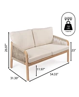 Jonathan Y Arwen Modern Bohemian Roped Acacia Wood Outdoor Loveseat with Cushions