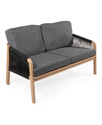 Jonathan Y Arwen Modern Bohemian Roped Acacia Wood Outdoor Loveseat with Cushions