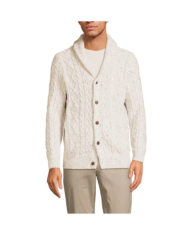 Lands' End Men's Cotton Blend Cable Shawl Cardigan Sweater