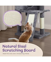 Slickblue Cat Tree Tower for Indoor Cats: Padded Platform Bed, Toy Ball, Cozy Condo, Scratch Board & Sisal Posts - Dark Grey