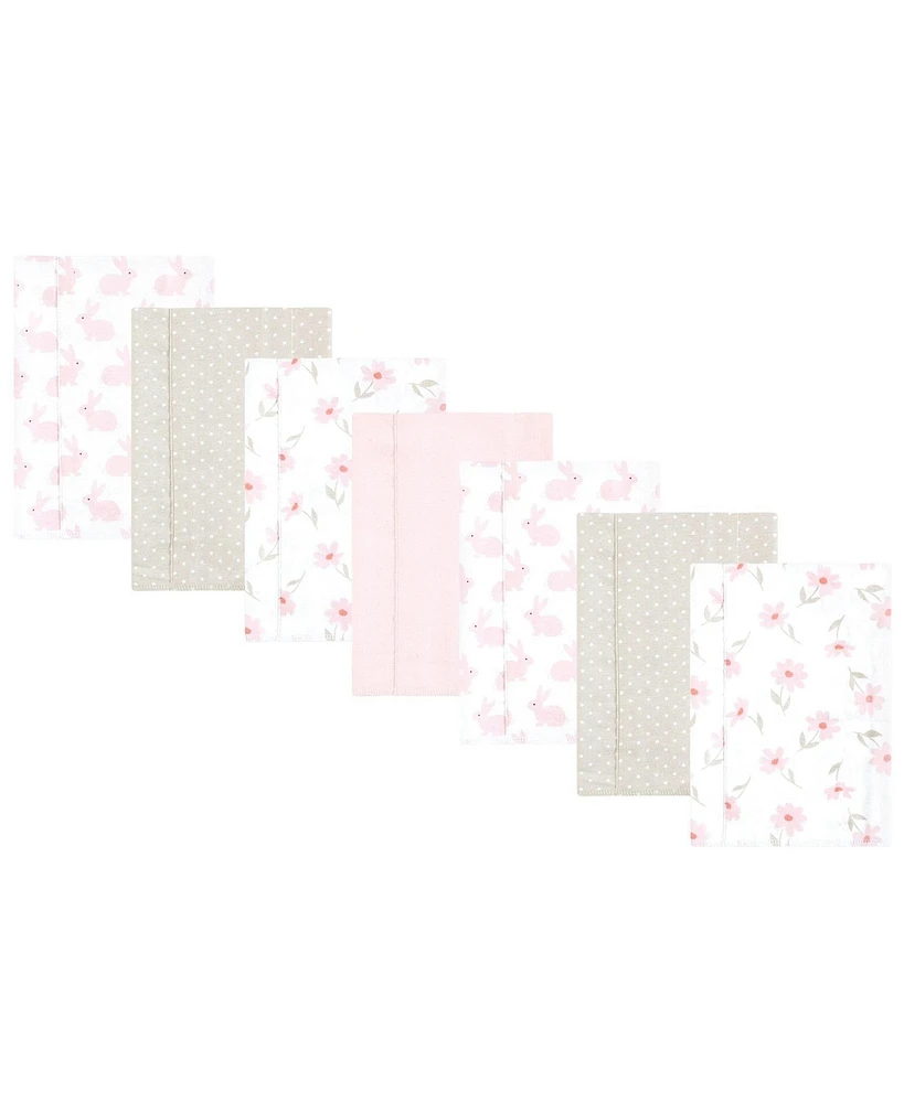 Hudson Baby Infant Girl Flannel Burp Cloth 7pk, Pink Honey Bunny, One Size