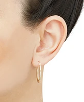 Polished & Textured Oval Two-Tone Small Hoop Earrings in 10k Gold, 1"