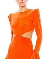Mac Duggal Women's Long Sleeve Puff Shoulder Cut Out Gown