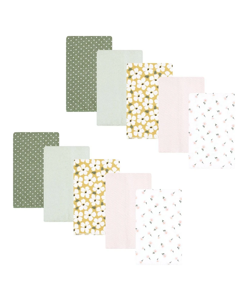 Hudson Baby Infant Girl Flannel Burp Cloth 10pk, Sage Floral, One Size