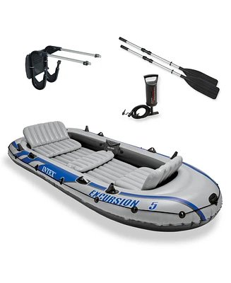 Intex Excursion 5 Person Inflatable Fishing Raft Boat with Composite Motor Mount