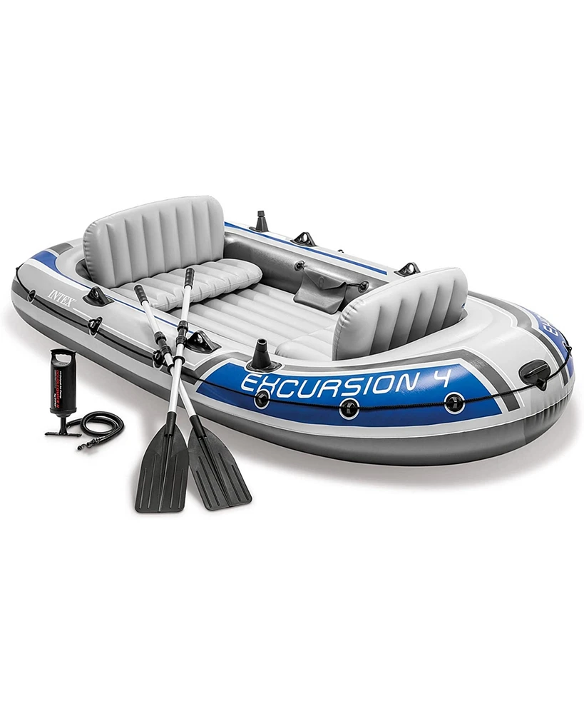 Intex Excursion 4 Person Inflatable Rafting and Fishing Boat Set with 2 Oars