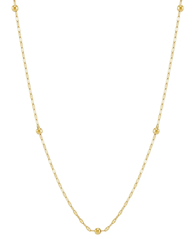 Italian Gold Polished Bead Double Link Chain 18" Station Necklace in 14k Gold