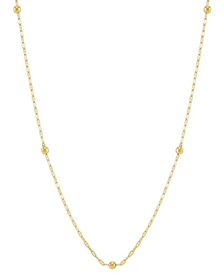 Italian Gold Polished Bead Double Link Chain 18" Station Necklace in 14k Gold