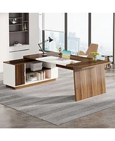 Tribesigns 70.5-Inch Executive Office Desk: Modern L-Shaped Desk with File Cabinet and Storage Shelves, Large Wood Computer Desk for Home Office, Waln