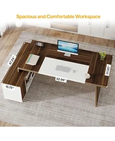 Tribesigns 70.5-Inch Executive Office Desk: Modern L-Shaped Desk with File Cabinet and Storage Shelves, Large Wood Computer Desk for Home Office, Waln