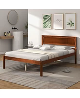 Sugift Full Wooden Bed Frame with Headboard and Slat Support-Full