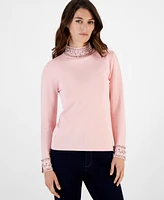 Anne Klein Women's Embellished Rhinestone-Detail Turtleneck Sweater