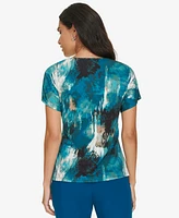 Calvin Klein Women's Printed Drape-Neck Short-Sleeve Top