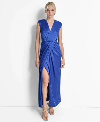 Dkny Women's Crisscross Pleated Side-Slit Sleeveless Gown