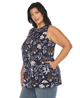 White Mark Plus Floral Sleeveless Tunic Top