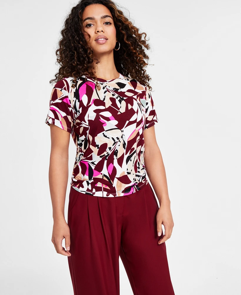 Bar Iii Petite Printed Short-Sleeve Side-Ruched Tee, Created for Macy's