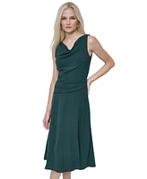 Dkny Women's Sleeveless Cowlneck Gathered Midi Dress