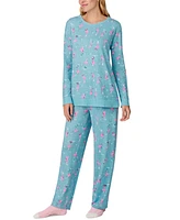 Ellen Tracy Women's Printed Long-Sleeve Pajama Set + Fuzzy Socks