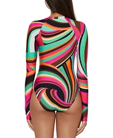 Trina Turk Women's Swoop-Print Long-Sleeve Lace-Up Paddle Suit, Created for Macy's