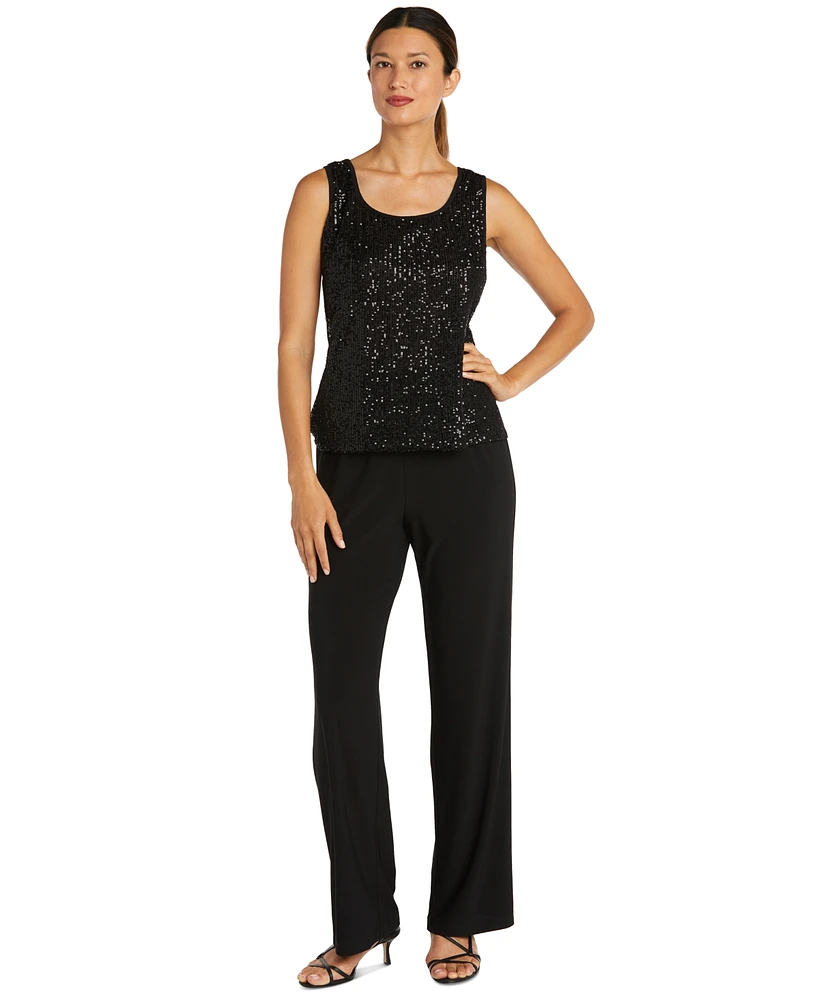 R & M Richards Petite 3-Pc. Sequined Jacket, Top Pants