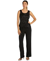 R & M Richards Petite 3-Pc. Sequined Jacket, Top Pants