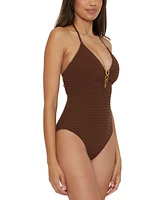 Trina Turk Women's Glimmer Buckle Front One-Piece Swimsuit, Created for Macy's