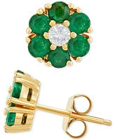 Emerald (7/8 ct. t.w.) & White Sapphire (1/6 ct. t.w.) Flower Stud Earrings in 10k Gold