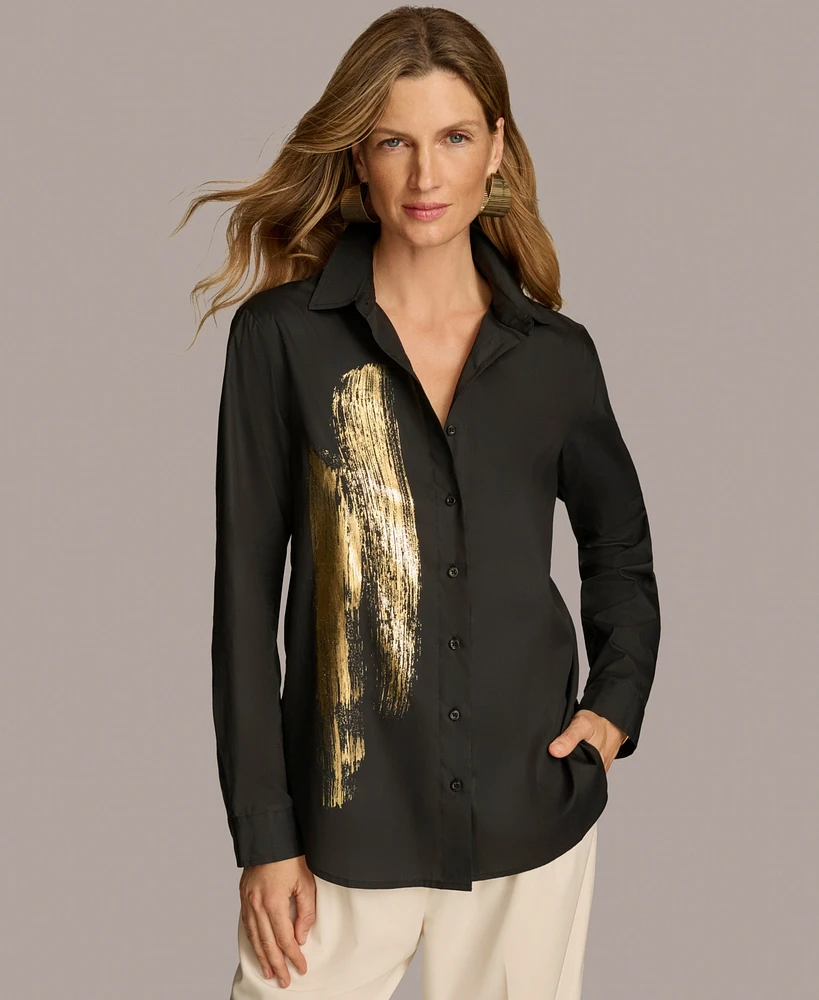 Donna Karan New York Women's Metallic Detail Button-Down Shirt