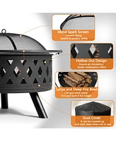 Slickblue 32-Inch Black Metal Fire Pit: Sturdy Outdoor Fire Bowl for Patio & Backyard