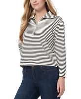 Jones New York Petite Metallic Striped Zip-Neck Top