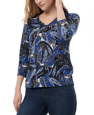 Jones New York Petite Printed Keyhole 3/4-Sleeve Top