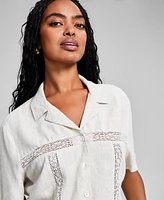 And Now This Women's Crochet-Lace-Trim Camp Shirt, Created for Macy's