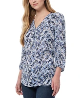 Jones New York Petite Printed Blouson-Sleeve V-Neck Blouse