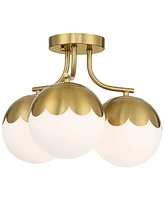 360 Lighting Camila 16" Mid Century Modern Semi Flush-Mount Ceiling Light Fixture Kitchen Foyer Hallway Round 3-Light Gold Antique Brass Finish White