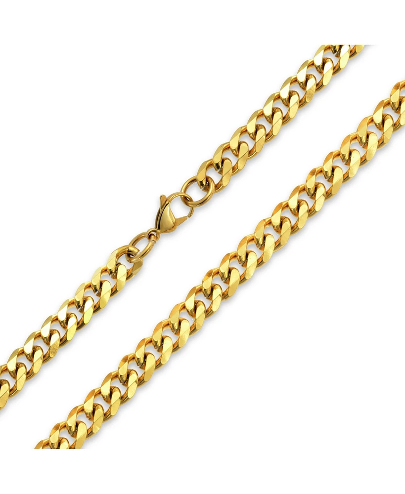 Bling Jewelry Heavy Duty Biker Jewelry Men Solid Curb Link Chain Necklace Gold Tone Stainless Steel10MM - Gold