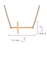 Bling Jewelry Delicate Simple Plain Horizontal Sideways Cross Necklace Station Pendant For Women Rose Gold Plated .925 Sterling Silver