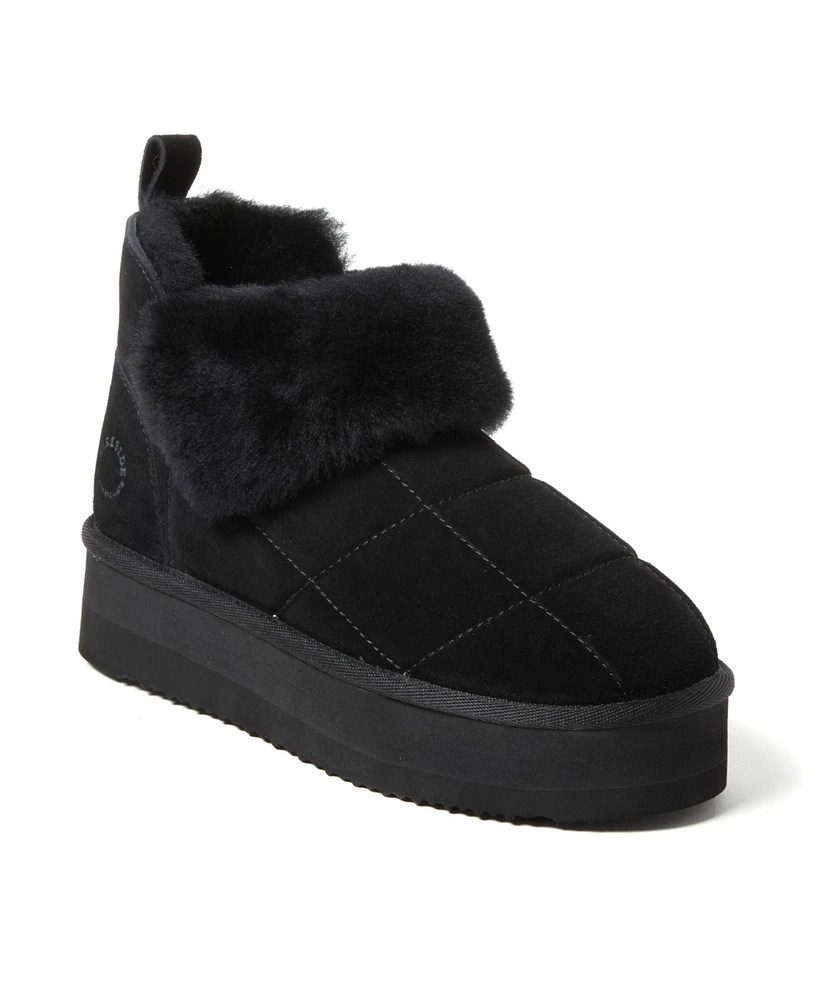 Dearfoams Fireside by Women's Bayswater Genuine Shearling Quilted Platform Bootie