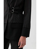 Nocturne Women's Striped Double Breasted Jacket with Belt Detail