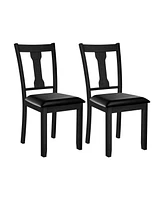 Sugift Set of 2 Dining Room Chair with Rubber Wood Frame and Upholstered Padded Seat-Black