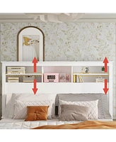 Homsee White Bookcase Headboard With Strong Storage And Led Light