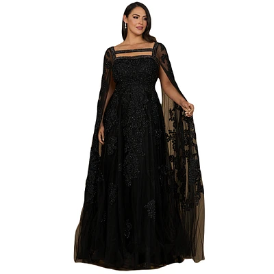 Lara Women's Lace gown with long cape sleeves