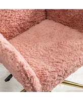 Slickblue Artificial Rabbit Hair Home Office Chair: Adjustable Swivel Desk Chair with Golden Metal Base - Pink Vanity Chair