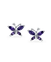 Bling Jewelry Tiny Purple Cubic Zirconia Simulated Amethyst Cz Butterfly Stud Earrings .925 Sterling Silver