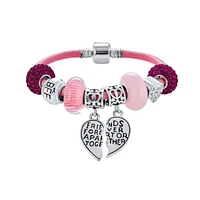 Bling Jewelry 2 Piece Bead Best Friend Sorority Sister Bff Split Heart Theme Multi Charm Bracelet Pink Leather For Women .925 Sterling Silver European Barrel Clasp 8 Inch