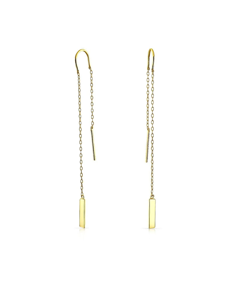 Bling Jewelry Minimalist Geometric Drop Bar Chain Threader Earrings 14K Gold Plated .925 Sterling Silver