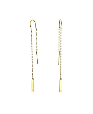 Bling Jewelry Minimalist Geometric Drop Bar Chain Threader Earrings 14K Gold Plated .925 Sterling Silver