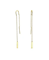 Bling Jewelry Minimalist Geometric Drop Bar Chain Threader Earrings 14K Gold Plated .925 Sterling Silver